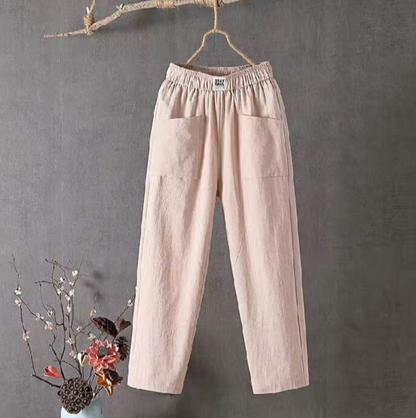 Aine - Women's Linen Trousers | Comfortable Elastic Waist for Effortless Style and Breathability