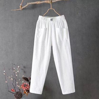 Aine - Women's Linen Trousers | Comfortable Elastic Waist for Effortless Style and Breathability