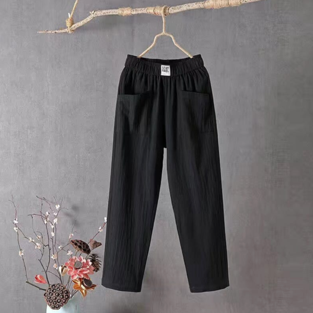 Aine - Women's Linen Trousers | Comfortable Elastic Waist for Effortless Style and Breathability