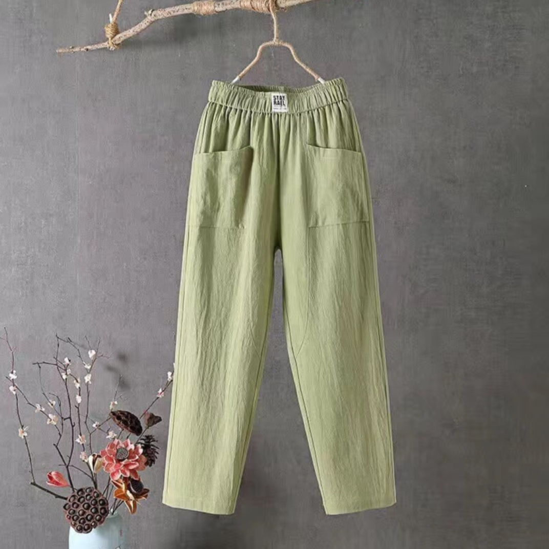 Aine - Women's Linen Trousers | Comfortable Elastic Waist for Effortless Style and Breathability