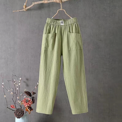 Aine - Women's Linen Trousers | Comfortable Elastic Waist for Effortless Style and Breathability