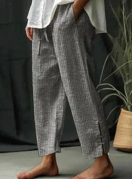 Aoife - Women's Striped Slit Trouser | Stylish design with pockets and unique lacing detail for chic comfort