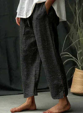 Aoife - Women's Striped Slit Trouser | Stylish design with pockets and unique lacing detail for chic comfort